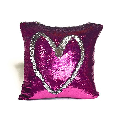 Mermaid Pillow Co. Reversible Sequin Color Changing Mermaid Pillow case with 15x15 Pillow Insert (Fuchsia & Silver)