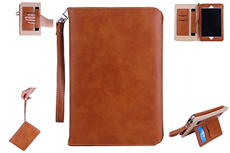 GoLine Apple iPad Mini 4 Case, Premium iPad Mini 4 Leather Stand Cover w/ Card Slots and Hand Straps, Auto Sleep/Wakeup Function, Easy Access to All Buttons, Ports, Sensors and Cameras.(Light Brown)