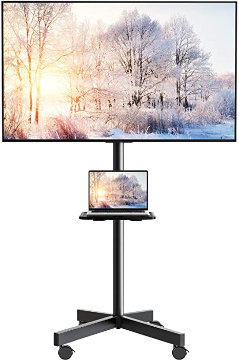 Mobile TV Cart on Wheels Fit for 23-55 Inch LCD LED OLED Flat Screen/Curved Outdoor TVs Tilting TV Stand with Height Adjustable Shelf Max VESA 400x400mm Rolling Floor TV Trolley Holds up to 88lbs