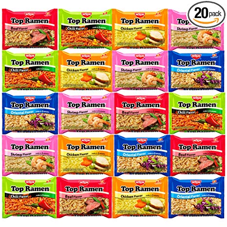 Snack Chest Nissin Top Ramen Noodles 5 Different Flavors Variety Sampler (20 Count)
