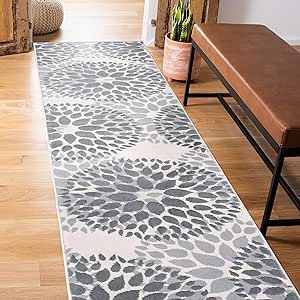 Rugshop Modern Floral Circles Design for Living Room,Bedroom,Home Office,Kitchen Non Shedding Runner Rug 2' x 10' Gray