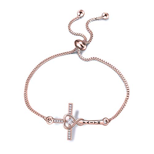 WUSUANED Faith Cross Adjustable Slider Bracelet Christian Bracelet Religious Jewelry Gift for Her
