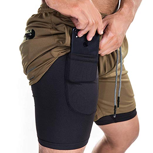 Ouber Men's 2-in-1 Running Shorts 7" Workout Training Jersey Short