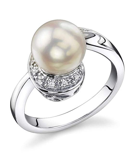 THE PEARL SOURCE 8-8.5mm Genuine White Japanese Akoya Saltwater Cultured Pearl Jessica Ring for Women