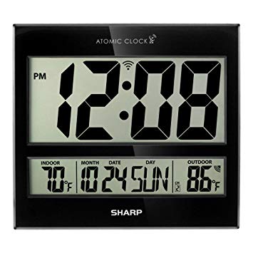 Sharp Atomic Clock - Atomic Accuracy - Never Needs Setting! - Jumbo 3" Easy to Read Numbers - Indoor/Outdoor Temperature Display with Wireless Outdoor Sensor - Battery Powered - Easy Set-Up!!