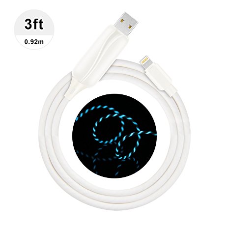 EL-AURORA Lightning USB Cable, Updated 3Ft 360 Degree Light Visible Flowing Led Glowing Charging Cable Sync Data Cord for iPhone 7/ 7 Plus/ 6/ 6 Plus/ 6s/ 6s Plus/ iPad/ iPod (White)