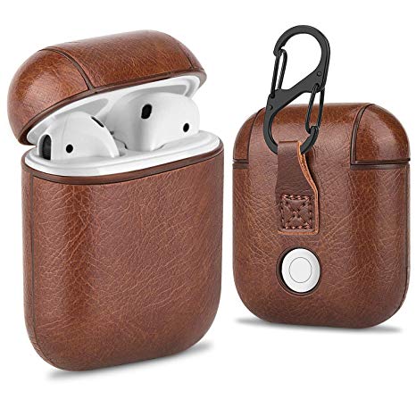 AirPods Leather Case with Keychain,MroTech Comfortable with Apple AirPods with Anti-Lost AirPods Band Protective Case Sleeve Skin Cover for AirPods Bluetooth Wireless Charging Port-Dark Brown