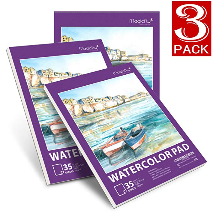 Watercolor Paper Pad 9x12 inch, Magicfly 3 Pack 140lb Watercolor Sketchbooks for Wet, Dry & Mixed Media Painting, Cold Pressed Paper, Acid Free, 35 Sheets Each