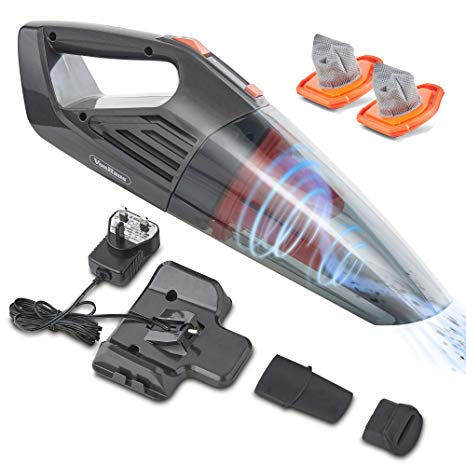 VonHaus Cordless Handheld Vacuum Cleaner - 14.8V Wet & Dry Vac Bagless Design - with Crevice tool, Rubber Nozzle and 2 Replacement Filters - Wall Mounted Battery Charger included