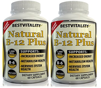 BestVitality - Vegan Safe All Natural Vitamin B Complex Dietary Supplement – 2 Bottles Of Natural Vitamin B With B12, B6 & Folic Acid - Boosts Energy Levels & Metabolism – 60 Fast-Absorbing Capsules