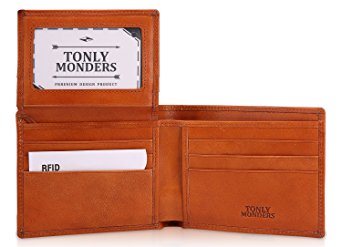 Tonly Monders RFID Blocking Men’s Full Grain Leather Wallet Bifold Front Pocket Wallet