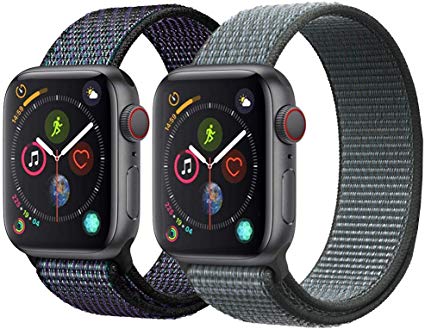 Fusiron Band 42mm/44mm for Applo Watch Series 5/4/3/2/1, Sport Nylon Replacement Bands Compatible With Applo Watch 5/4 44mm (Mix Black/TealMix, 2 Pack)