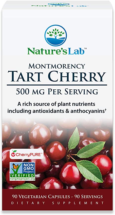 Nature's Lab Tart Cherry 500mg - 90 Capsules (3 Month Supply) - Contains Powerful Antioxidants & Flavonoids, Supports Metabolic Functions & General Wellness