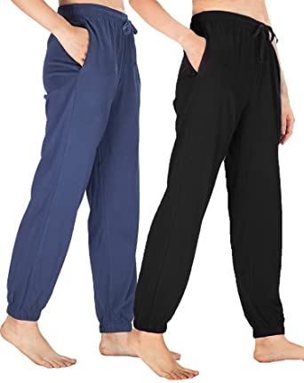 WEWINK CUKOO Womens Pajama Pants Cotton Sleep Pants Stretch Yoga Knit Lounge Pants with Pockets