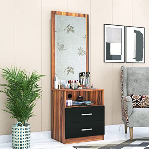Klaxon Florence Engineered Wood Lower Double Drawer Dressing Table (Swisswood Cherry & Black)