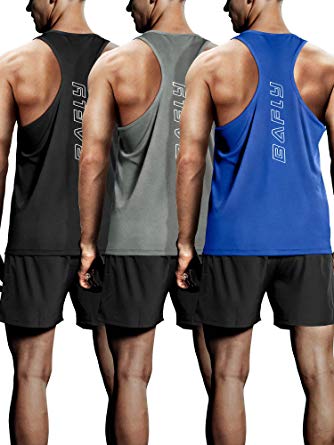 Bafly Men's 3 Pack Workout Tank Tops Muscle Dry Fit Y-Back Tank Tops