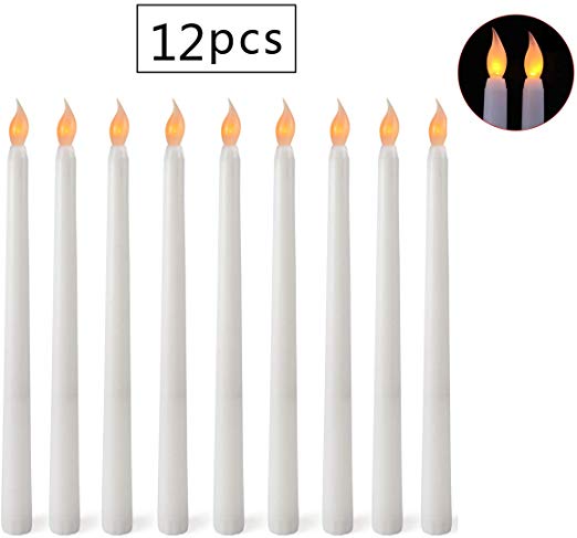 Advocator Flameless LED Taper Candles Realistic & Bright Flickering Bulb Battery Operated 11" Ivory LED Flameless Candles for Weddings, Candlelight Vigils, Hanukkah Menorahs and Christmas(Set of 12)