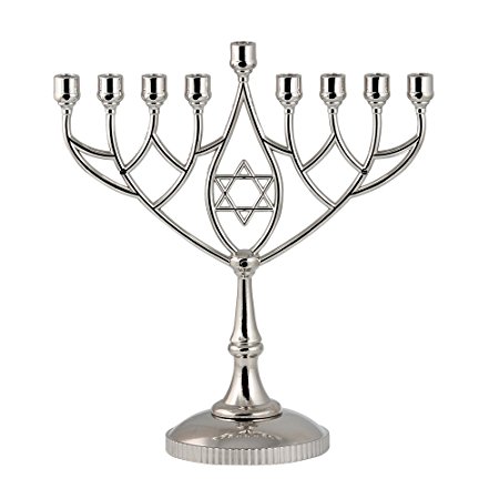 Zion Judaica Hanukkah Menorah Silverplated Full Size Non Tarnish - Classic Geometric Style Precision Die Casted