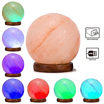 Niubity Himalayan Pink Natural Salt Lamp,USB Wooden Base Himalayan Crystal Rock Salt Lamp Air Purifier Night Light (Ball)