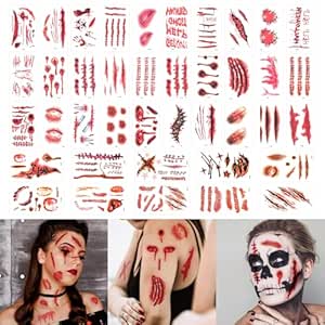 Alotpower Halloween Tattoos Stickers 3D Fake Scars 265 Pcs 40 Sheets,Horror Realistic Wound Stitch Halloween Temporary Tattoos, Halloween Face Tattoos for Halloween Party Cosplay