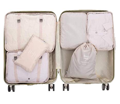 6Pcs Travel Storage Bags Clothes Packing Cubes Luggage Organizer Pouch (upgraded Beige)