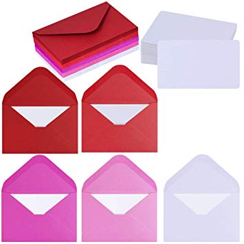 Supla 50 Sets Mini Envelopes in Red Pink Fuchsia White with White Blank Business Cards Note Cards Small Gift Card Tiny Favor Envelopes Pocket Envelopes Bulk 4" x 2.7" Love Notes Escort Card Envelopes