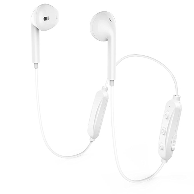 Wireless Bluetooth Headphones, Bluetooth 4.1 Earbuds Sport Stereo Headset, Noise Cancelling Sweat Proof Earphones - White (WHITE)