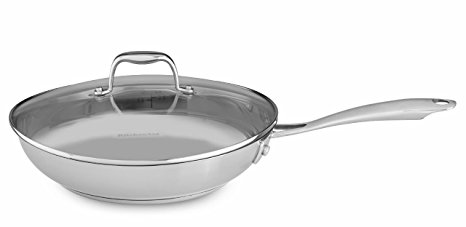 KitchenAid KCS12KLLS Stainless Steel 12" Skillet with Glass Lid Cookware - Polished Stainless Steel