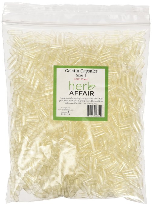 Herb Affair "Size 1" Clear Empty Gelatin Capsules - 1000 Count - Smaller 300-600 mg