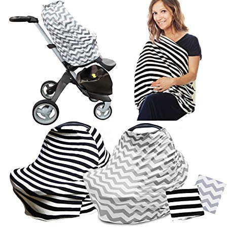 R.HORSE Nursing Breastfeeding Cover Scarf - Baby Car Seat Canopy, Shopping Cart, Stroller, Carseat Covers for Girls and Boys - Best Multi-Use Infinity Stretchy Shawl (2 pack)