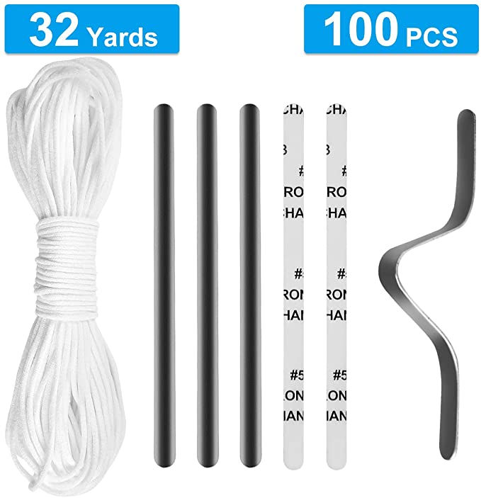 Kupton 32 Yard Elastic Cord and 100 Pcs Nose Bridge Kit, Elastic String Earloop for Sewing Crafts Hanging and Aluminum Strips Nose Wire for Mask DIY