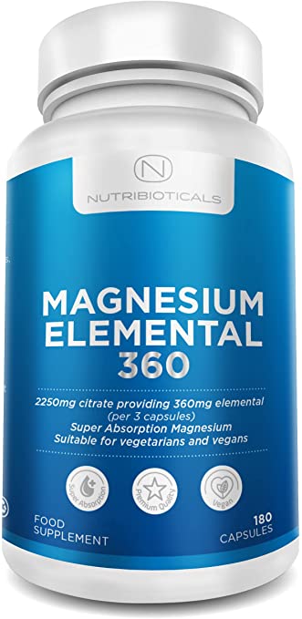 Magnesium Citrate 2250mg of Pure Citrate Providing 360mg Elemental, 96 Percent of Your Recommended Daily Amount - 180 Vegan Capsules (3 caps per Serving, 2 Months Supply)