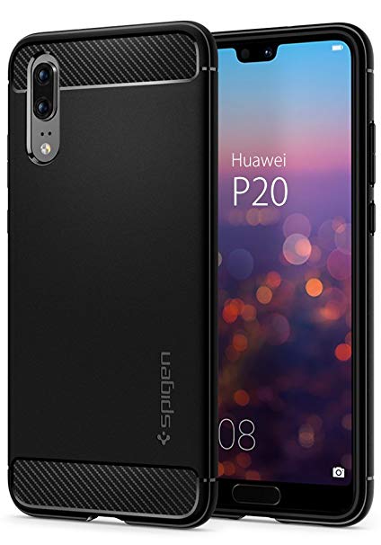 Huawei P20 Case Spigen Rugged Armor - Resilient Shock Absorption and Carbon Fiber Design for Huawei P20 (2018) - Black