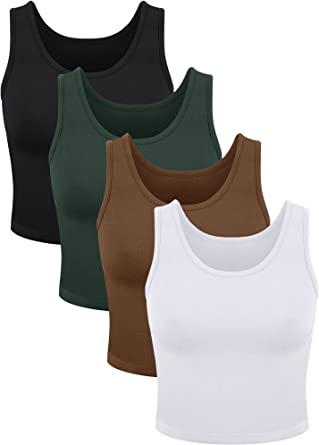 4 Pieces Women Basic Crop Tank Top Short Sleeveless Sports Crop Top