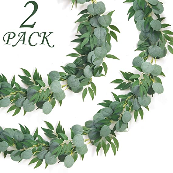 Camlinbo 2 Pack Eucalyptus Willow Garland Artificial Greenery Garland Total 13Ft Leaf Garland Wedding Vines Ivy Garland Hanging for Wedding Arch Backdrop Wall Party Outdoor Indoor Decor