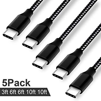 Hootech USB Type C Cable, 5Pack 3FT 2x6FT 2x10FT Nylon Braided USB C Charger Cable Fast Charging Cord Compatible Samsung Galaxy S9 S8 Plus Note 9/8, LG G6G7, Moto G6 Play, Google Pixel XL 3/3 XL-Black