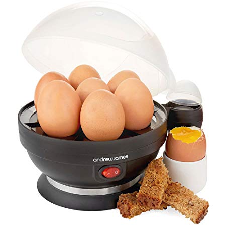 Andrew James Egg Boiler Poacher Electric Cooker with Steamer Attachment for Perfect Soft and Hard Boiled Eggs | up to 7 Egg Capacity | Water Measuring Cup & Egg Piercer | 380W