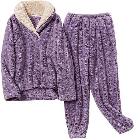Jenkoon Winter Warm Pajamas For Women Coral Fleece Pajamas Set Flannel Sleepwear 2 Piece Loungewear