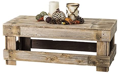 Natural Reclaimed Barnwood Rustic Farmhouse Coffee Table, USA Handmade Country Living Decor (Distressed Natural)