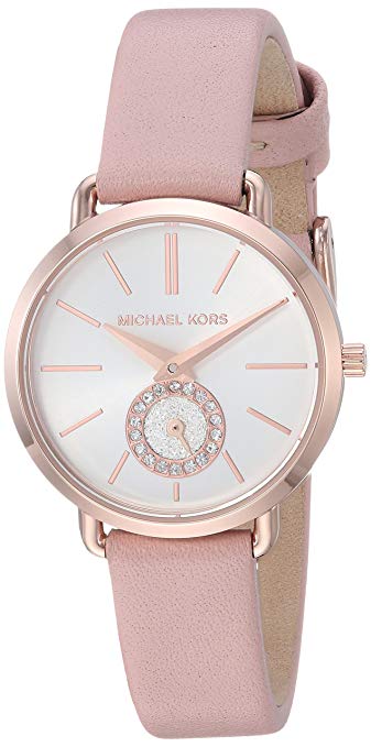 Michael Kors Watches Womens Rose Gold-Tone and Blush Leather Portia Watch