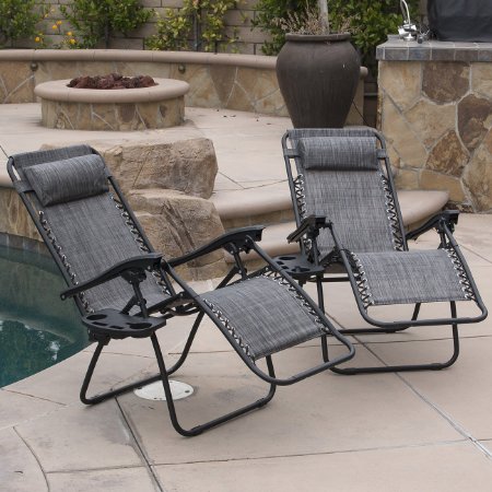 Bellezza© 2-Pack Zero Gravity Chairs Patio Lounge  Cup Holder/Utility Tray (Gray)