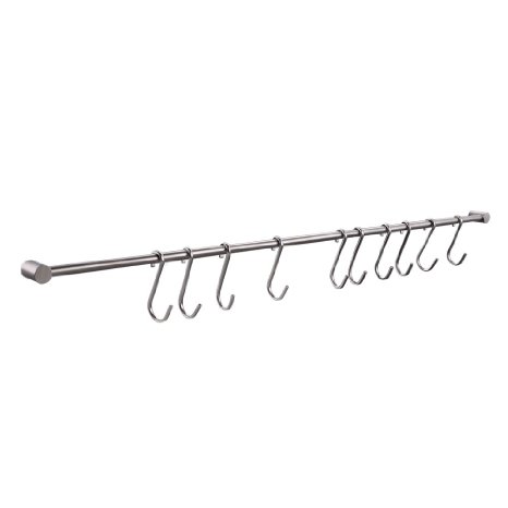 KES SUS304 Stainless Steel 30-Inch Kitchen Tool and Utensil Rack with 10 Hooks Wall Mount, Brushed Finish, KUR200S30-2