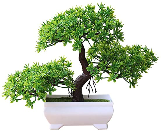 super1798 Welcoming Pine Bonsai Simulation Artificial Potted Plant Ornament Home Decoration Green