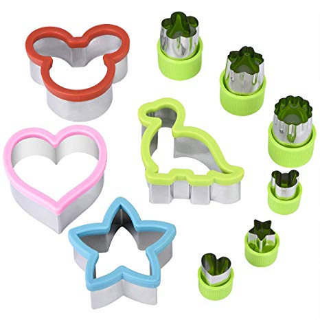 Hhyn Cookie Cutters for Kids 10 Pcs, Sandwich Cutters Include Mickey Mouse, Dinosaur, Star, Heart and Vegetable Cutter Shapes for Holiday and Party