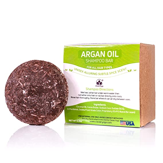 Shampoo Bar for All Hair Types - Perfect Travel Bar Shampoo for Hair - Vegan Solid Shampoo Bar for Full and Frizz Free Hair by Clever Yoga (Argan Oil 1bar)