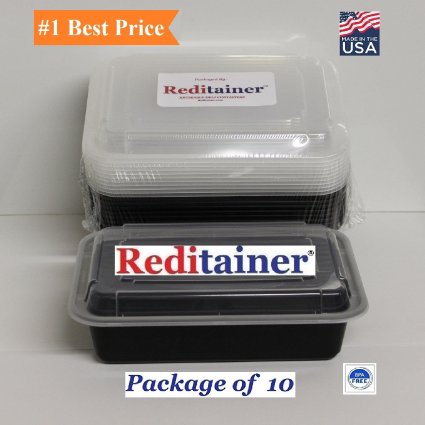 Reditainer Rectangular Food Storage Container with Lid, 38-Ounce, Package of 10