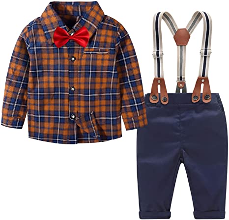 Baby Boy Clothes Set Shirt   Bowtie   Suspender Pant Set 4pcs Toddler Boy Infant Gentleman Outfits Suit Set