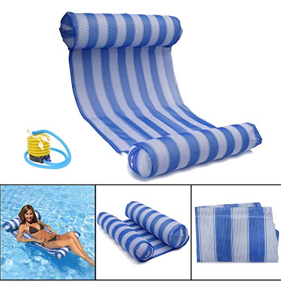 OUTERDO Water Hammock with Air Pump - Pool Lounger Float Hammock Inflatable Rafts Swimming Pool Air Lightweight Floating Chair Compact and Portable Swimming Pool Mat for adults and Kids