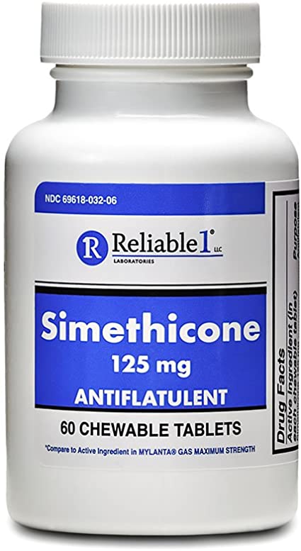 Reliable 1 Laboratories Simethicone 125 MG Antiflatulent Chewable Tablets 60 Count