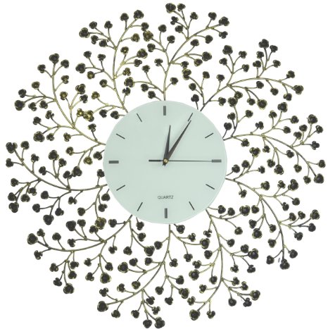 Lulu Decor, Spring Blooms, Lines Dial, Decorative Metal Wall Clock, Golden and Black, Size 24.50